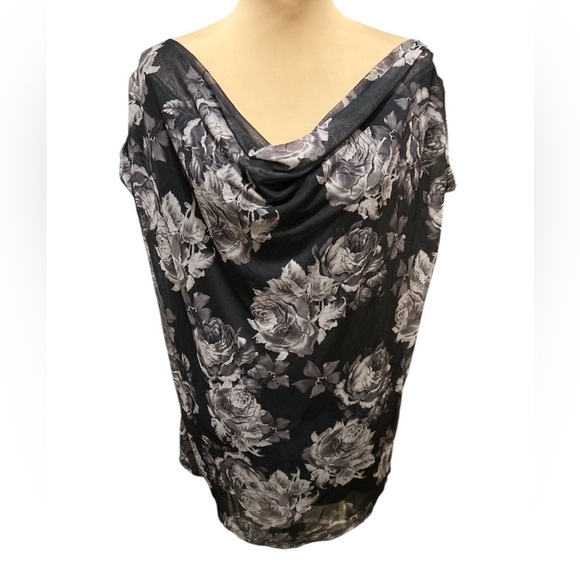 CATO Women's Gray Scale Rose Cowl Neck Bow Back Lined Tank Top Blouse Sz 22-24W - Picture 1 of 10